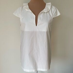 L'autre Chose White Cotton Poplin Ruffle Collar Cap Sleeve Blouse Sz IT 40/US M